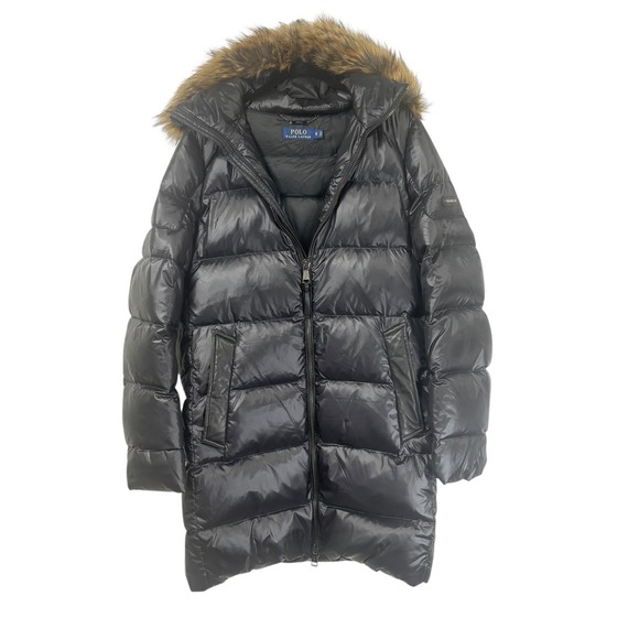 Polo Ralph Lauren Jackets & Blazers - Polo Ralph Lauren Black Duck Down Fill Puffer Coat Faux Fur Hood Womens Small